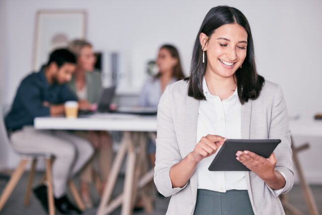 Woman working towards creating an inclusive work environment for her employees.