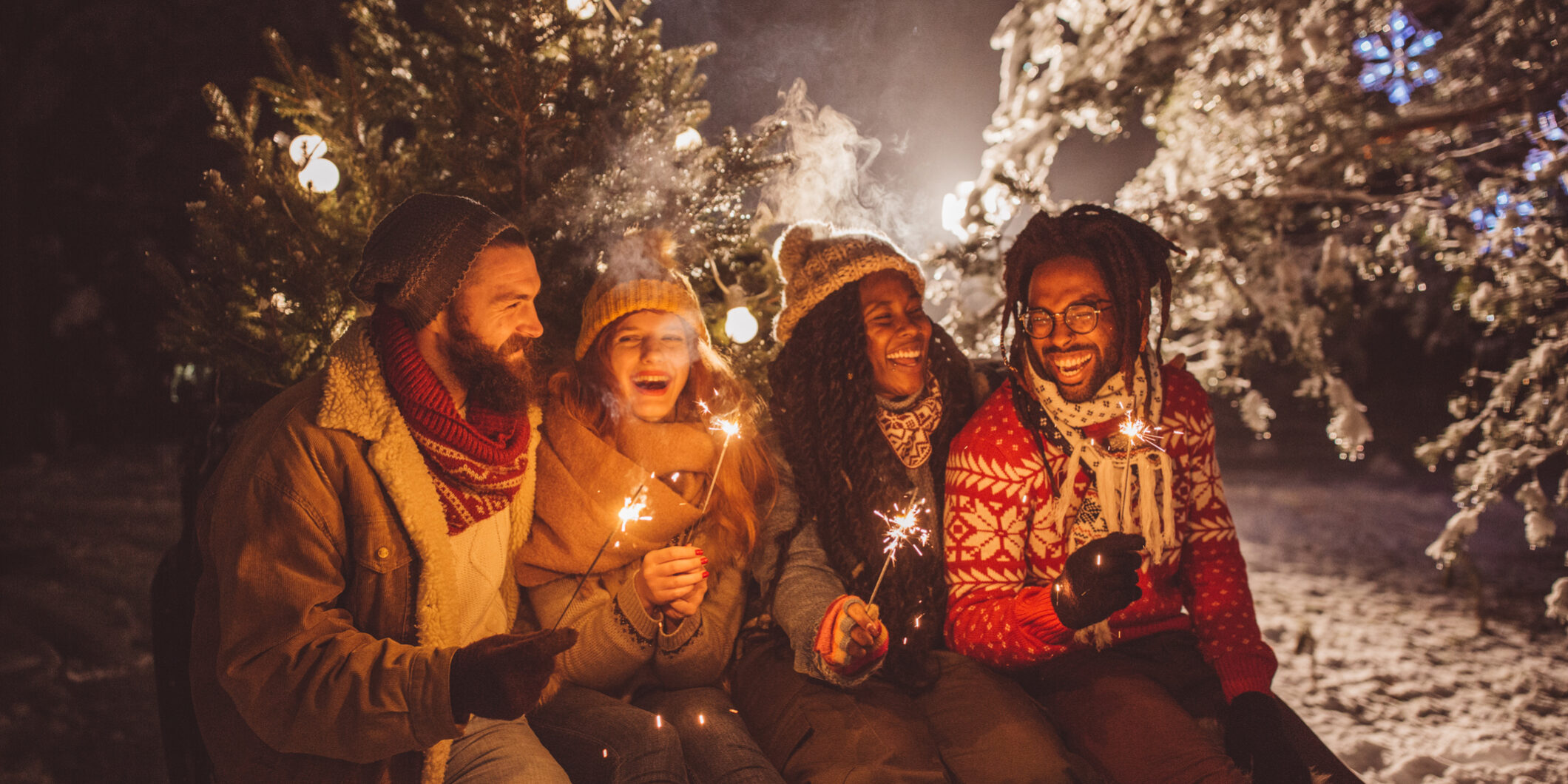 Perfect Christmas tree arrival celebrated with sparklers