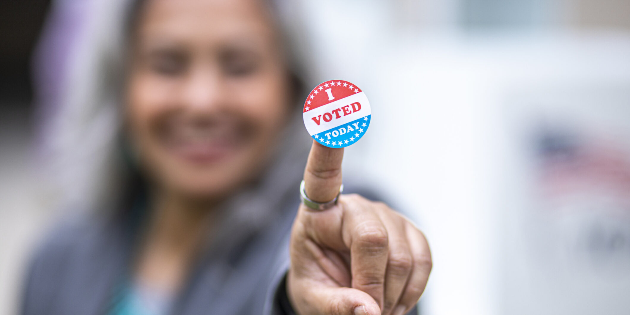 Senior Mexican Woman with I Voted Sticker