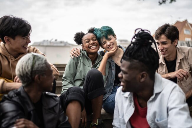Friends talking in the street