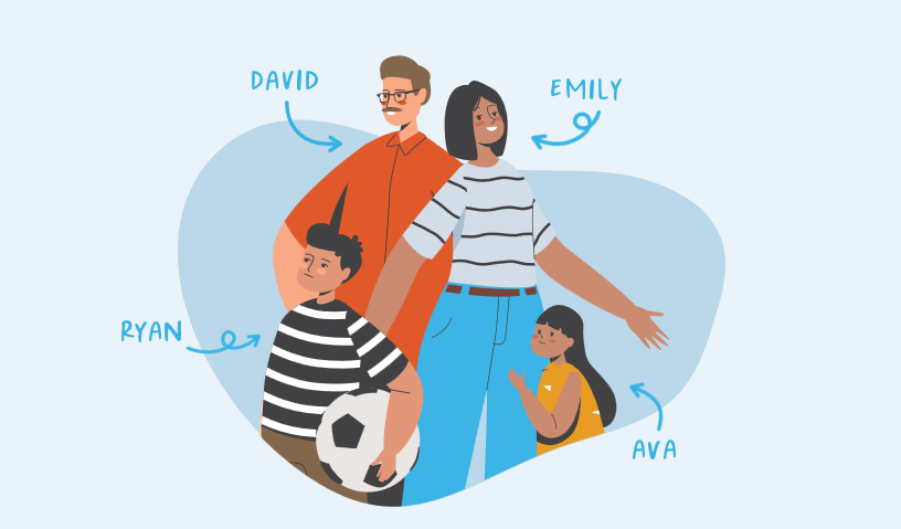 A family made of up mom, dad, and two kids.